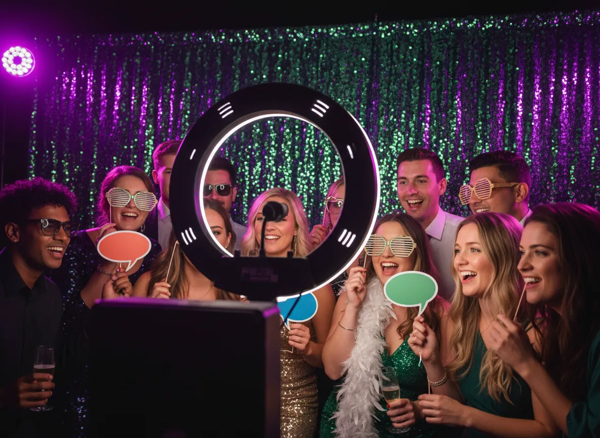 Guests using props at photo booth