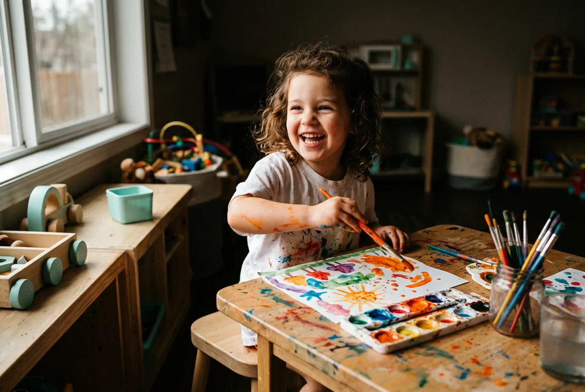 Preschool child engaging in joyful interactive phonics and storybook reading