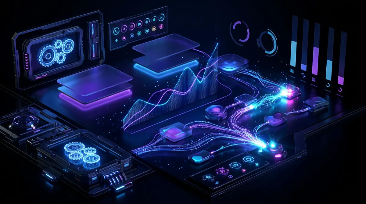 Abstract tech-noir dashboard imagery representing lead response and follow-up workflow (no text).