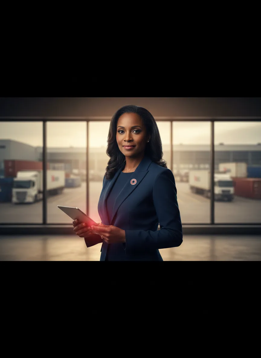 Commanding portrait of Sherrie Gomez representing veteran-led transport logistics