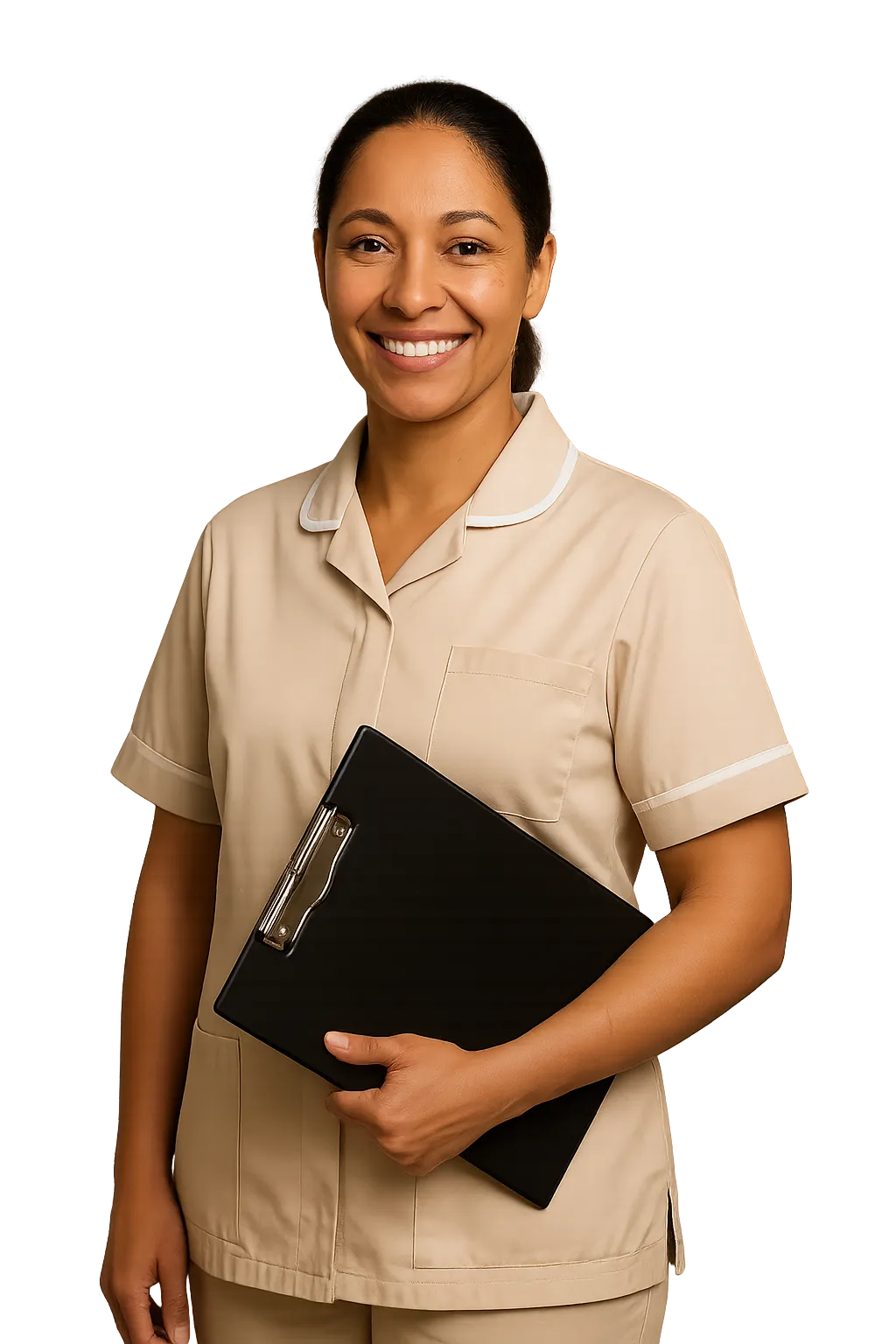 Professional home care caregiver with warm smile