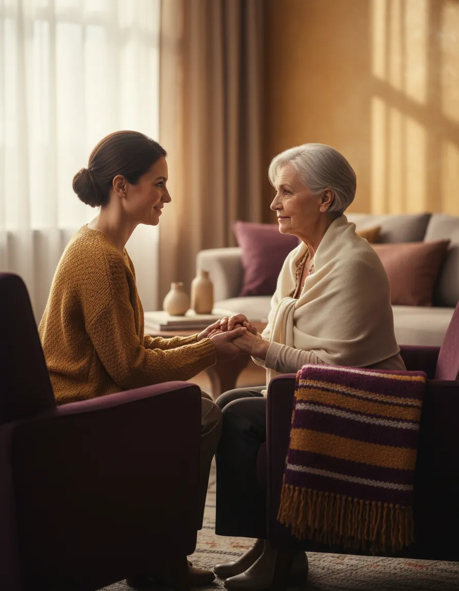 Caregiver assisting senior with dignity and warmth