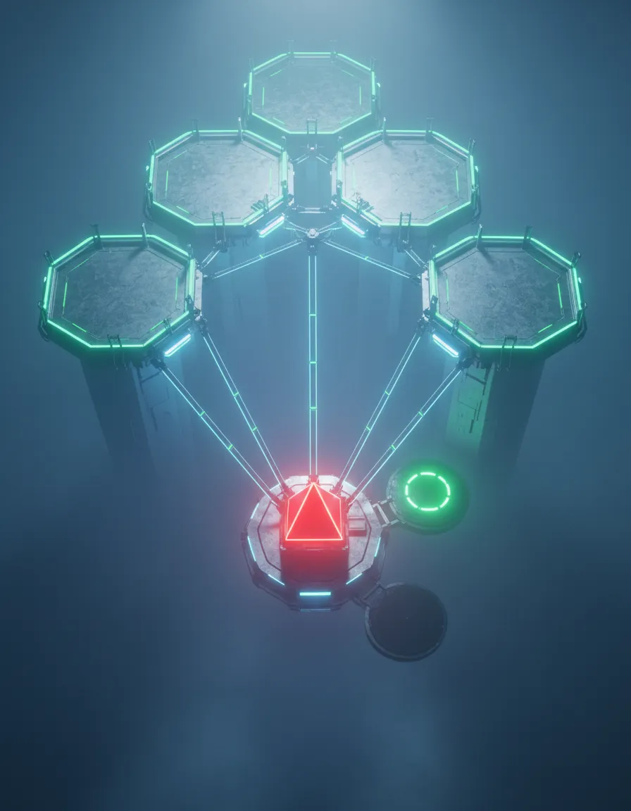 Arena schematic showing complete challenge from launch platform to emergency beacon
