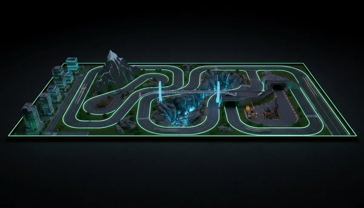 Overhead visual of the seven course zones in the Rivian Rally indoor arena