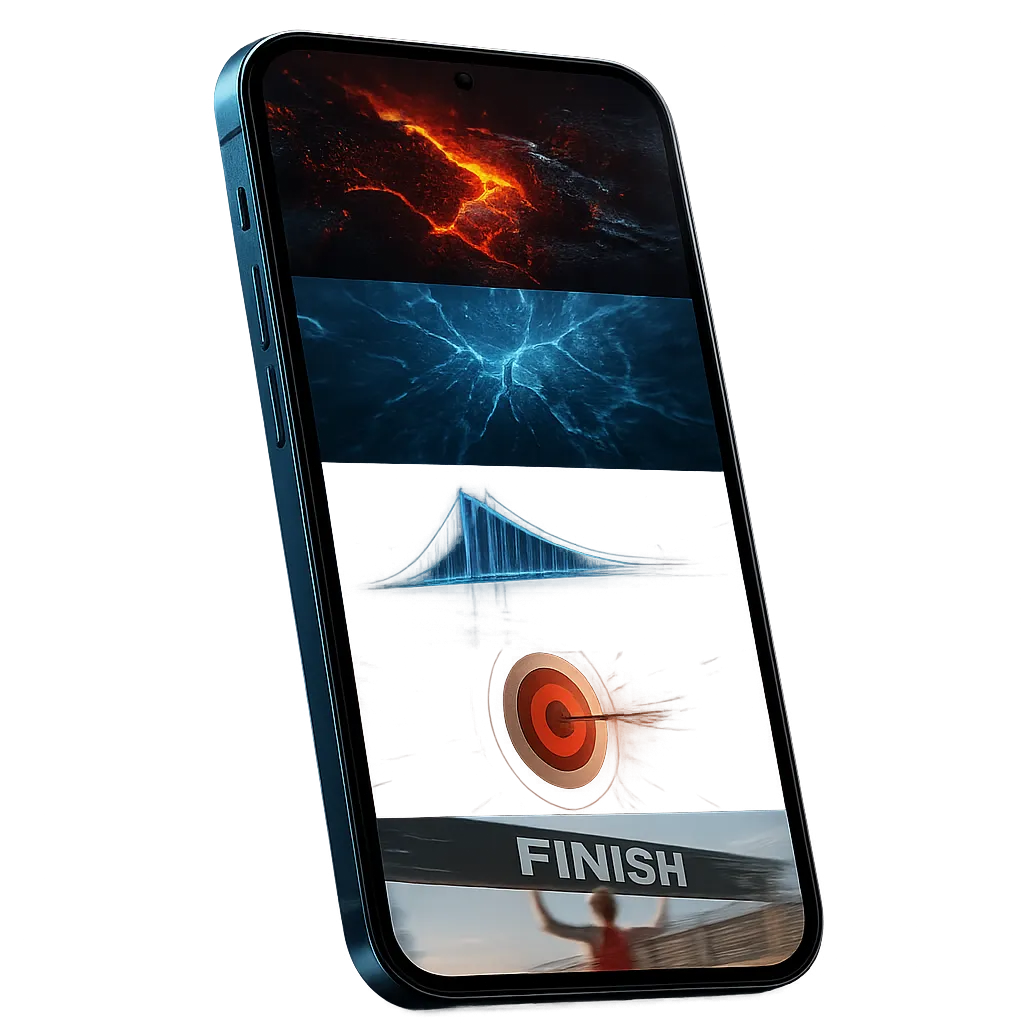 Smartphone playing a dynamic video feed of THE FLOOR IS LAVA challenge highlight reel