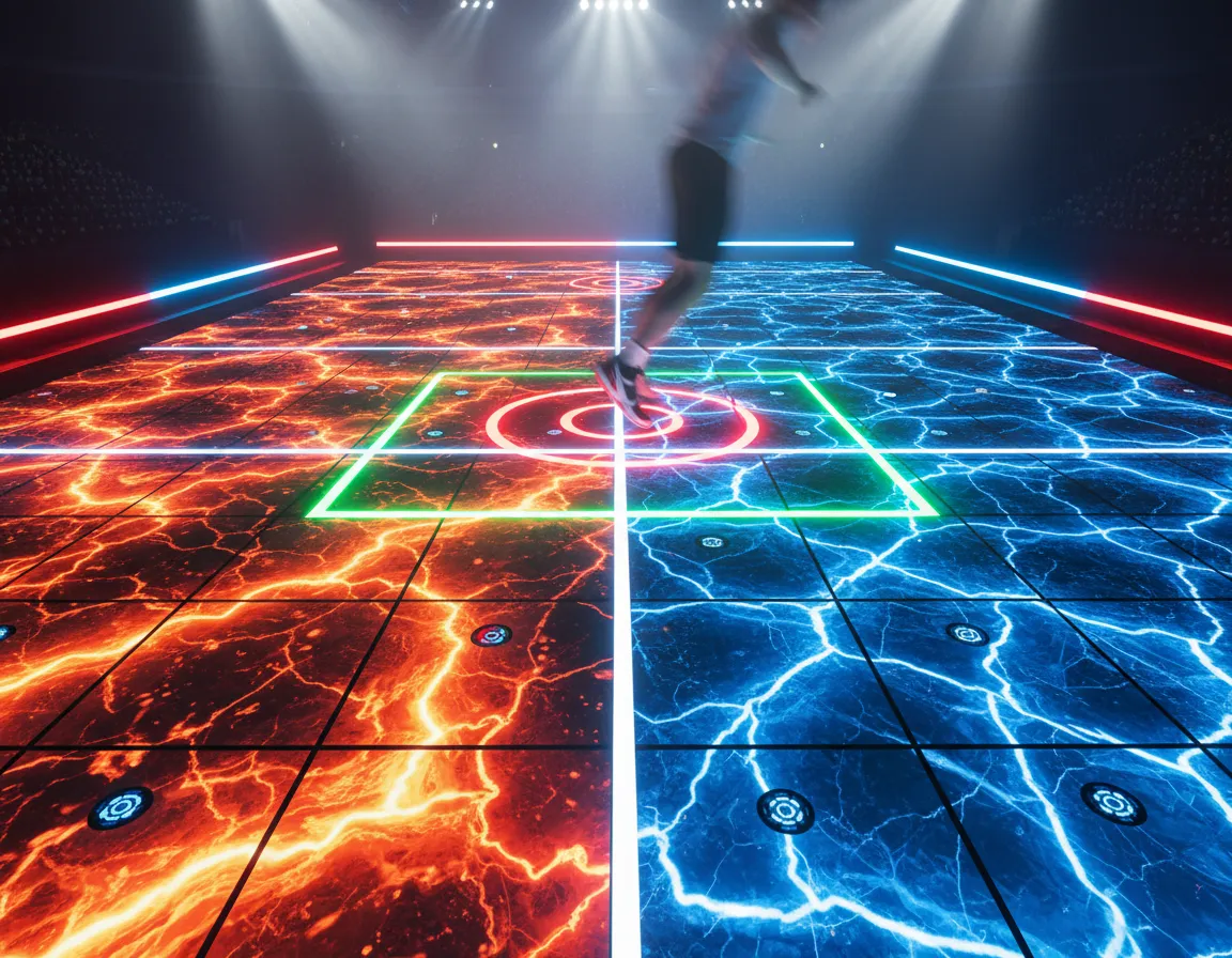 Arena floor changing into digital lava and ice