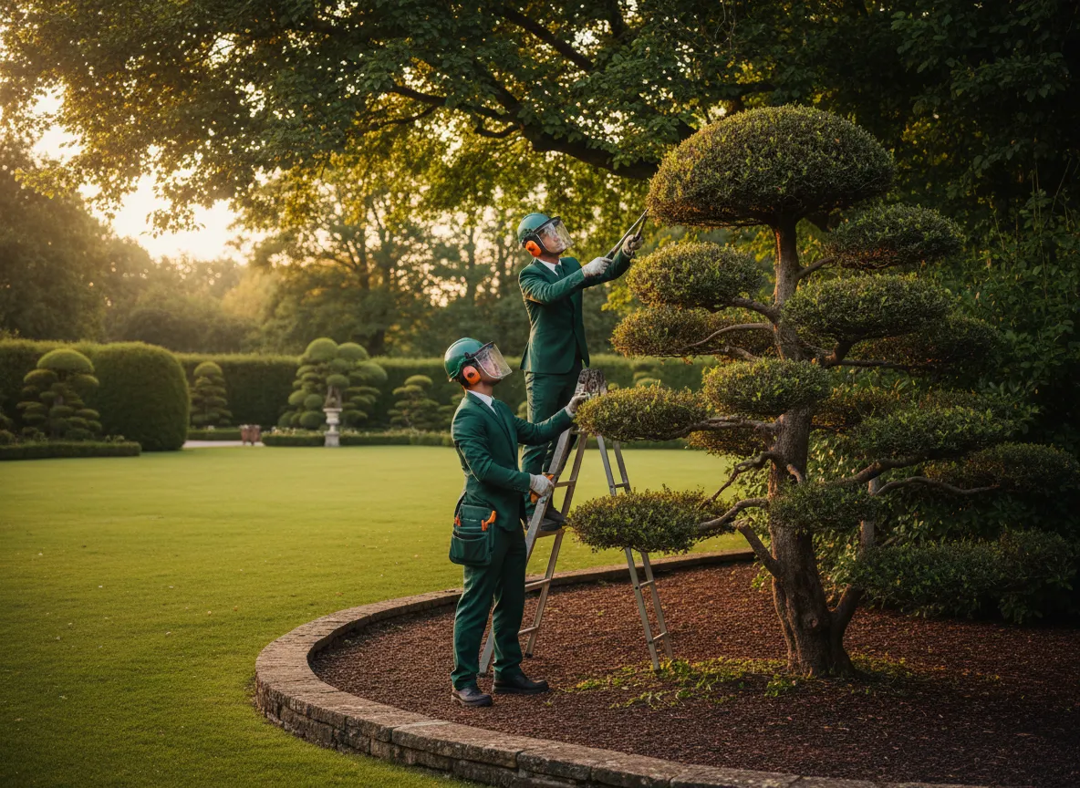 Expert tree trimming and pruning by uniformed professionals