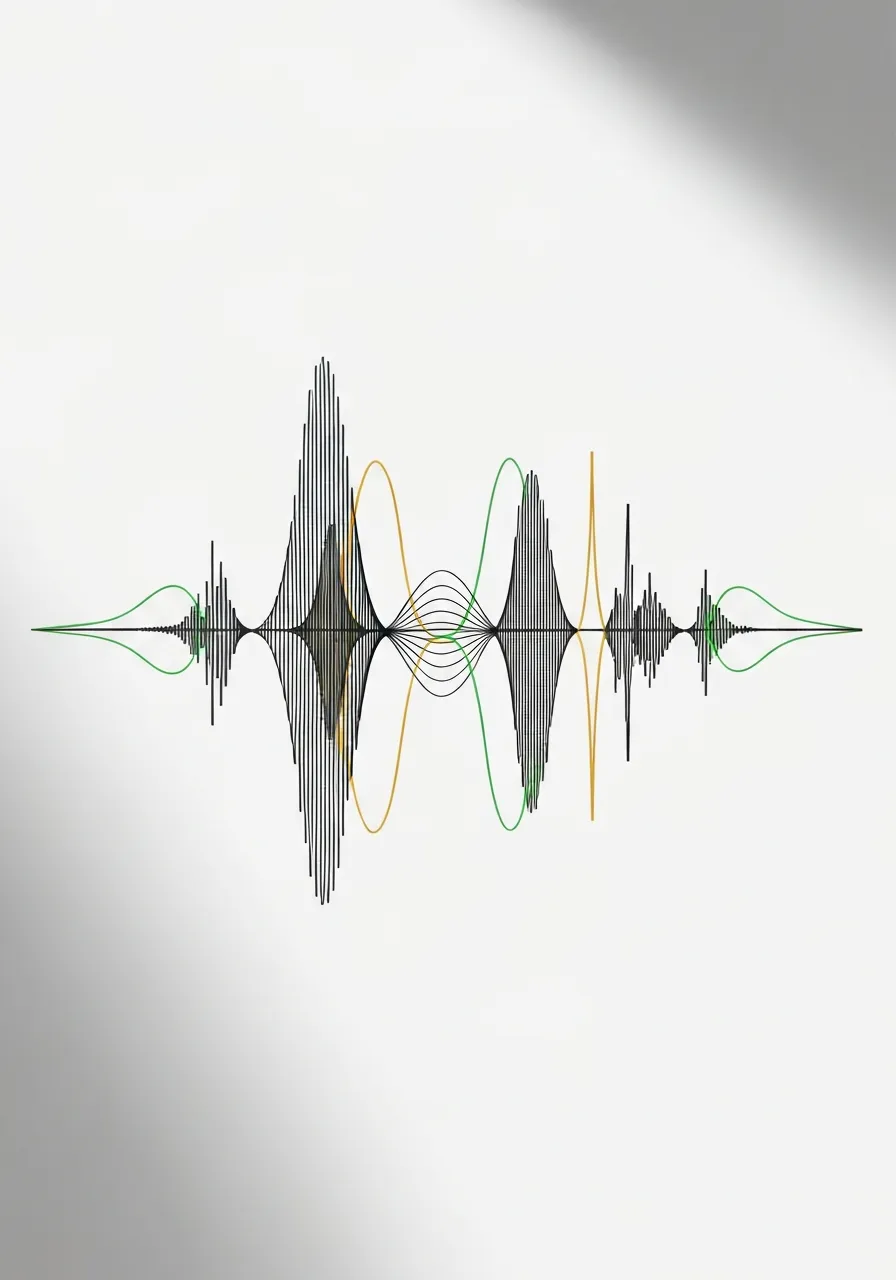 Visual abstracto de ondas de audio y líneas que representan comunicación fluida