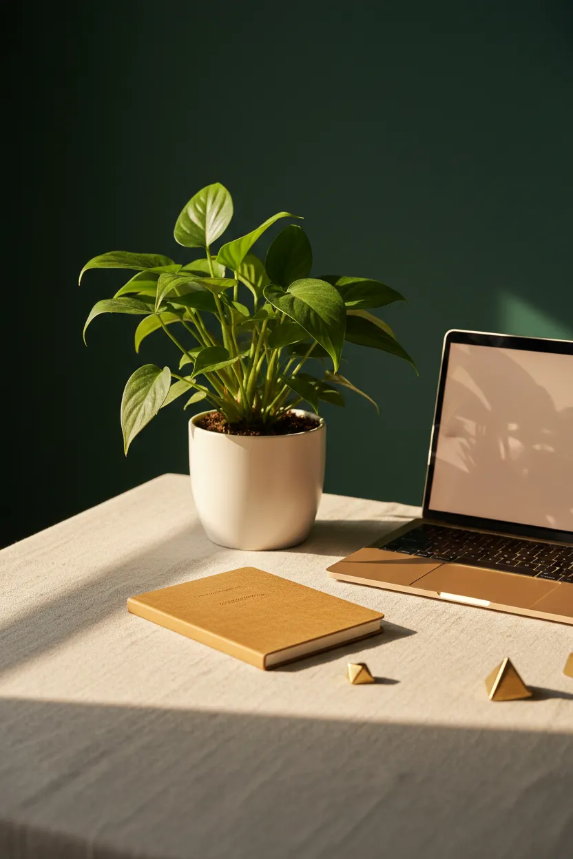 A serene desk setup or botanical element representing natural growth and clarity