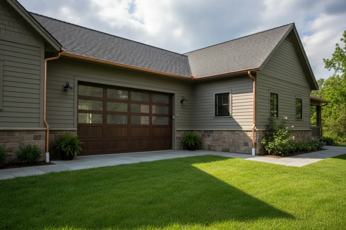 Garage addition exterior showcasing finished siding