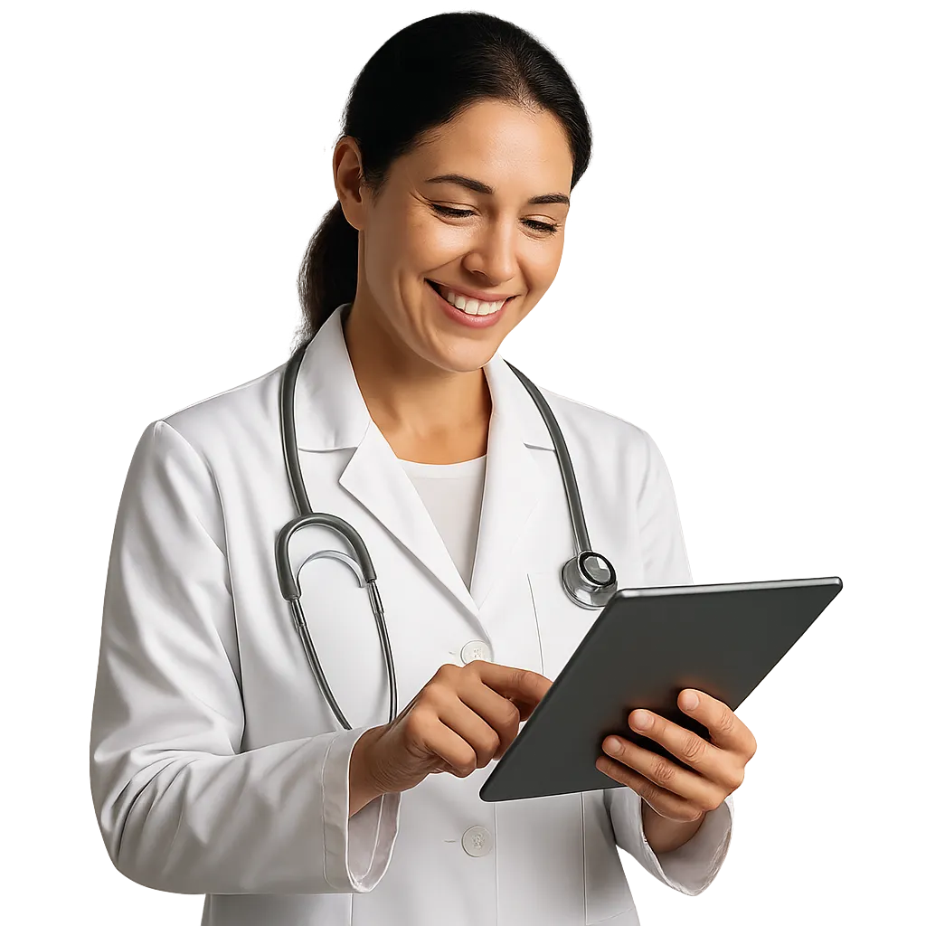 Profesional de la salud utilizando The Juliver en una clínica moderna