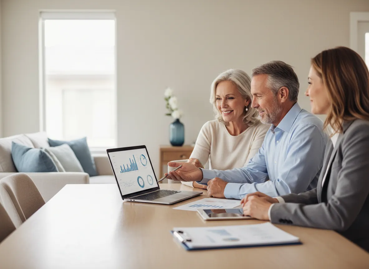 Calm retirees reviewing a retirement income plan