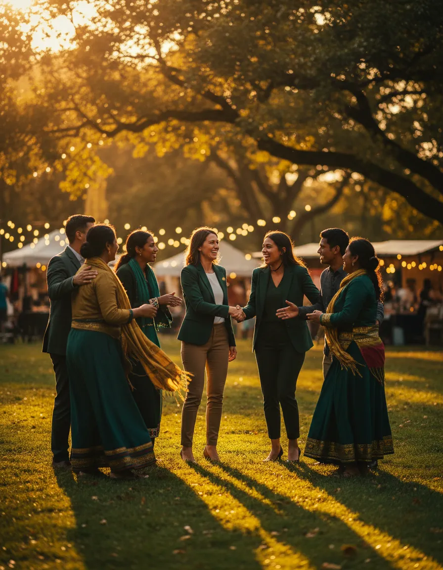A corporate sponsor team volunteering at a vibrant Jamaican cultural community event