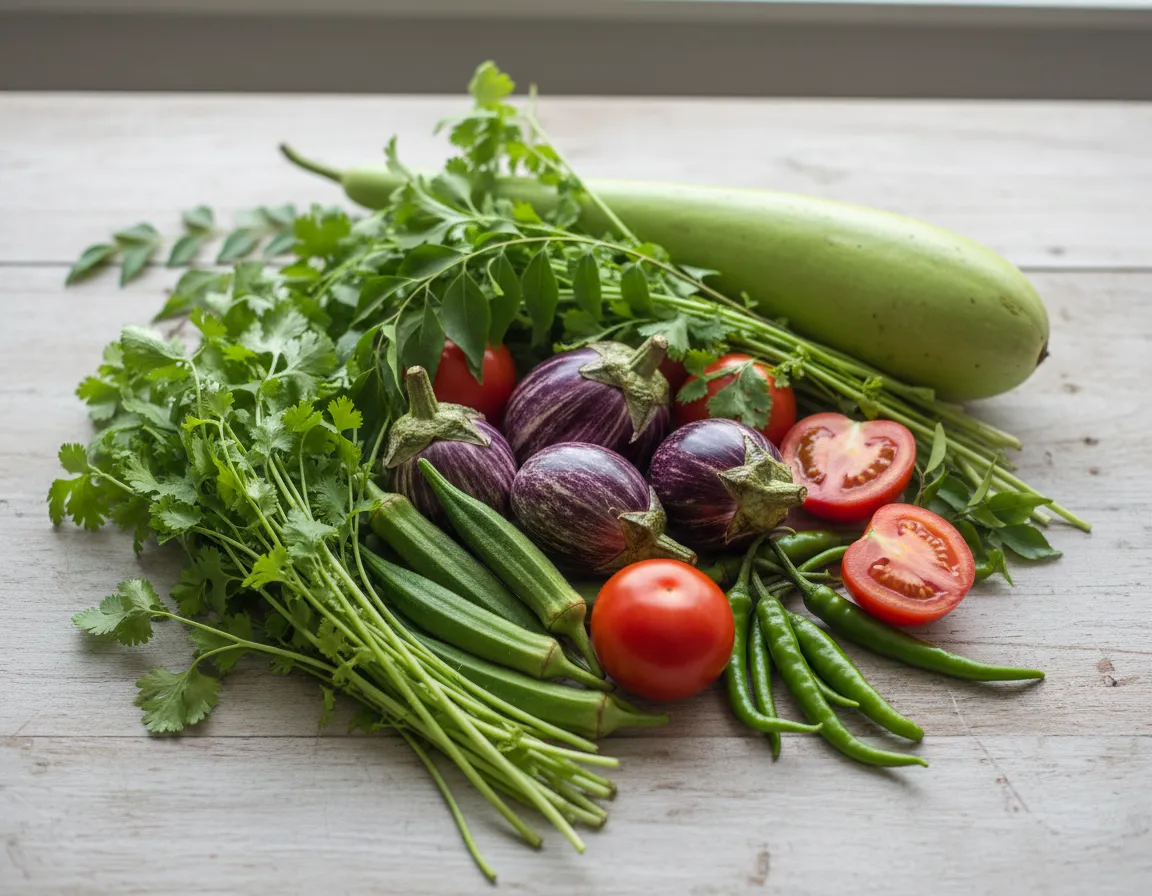 Fresh Indian vegetables and herbs
