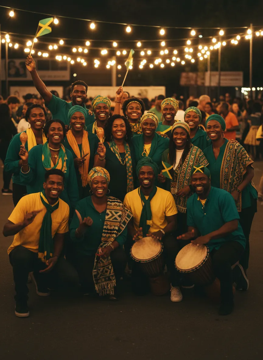 Community members volunteering and celebrating Jamaican heritage