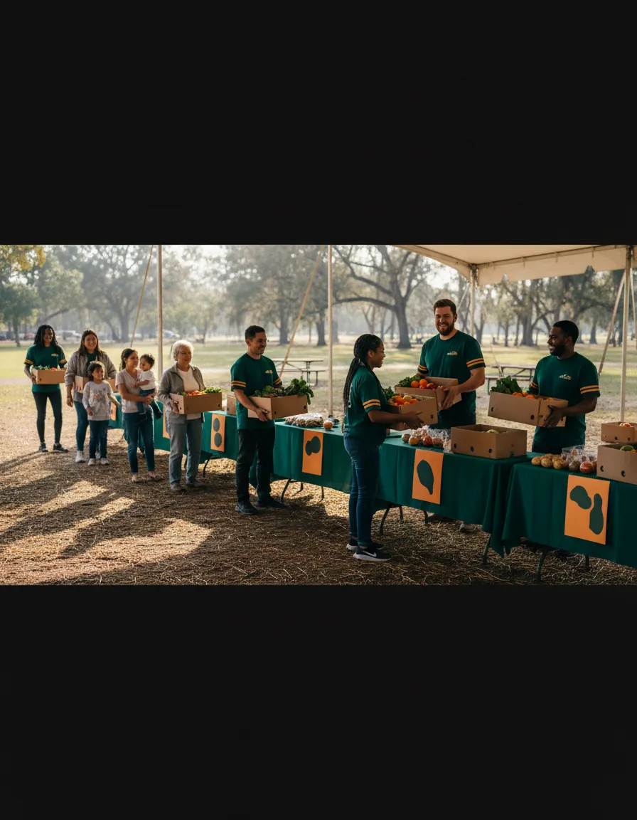 Volunteers distributing food to families in need