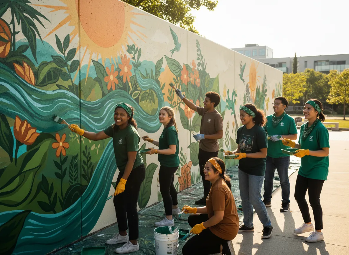 Youth participating in a community service project