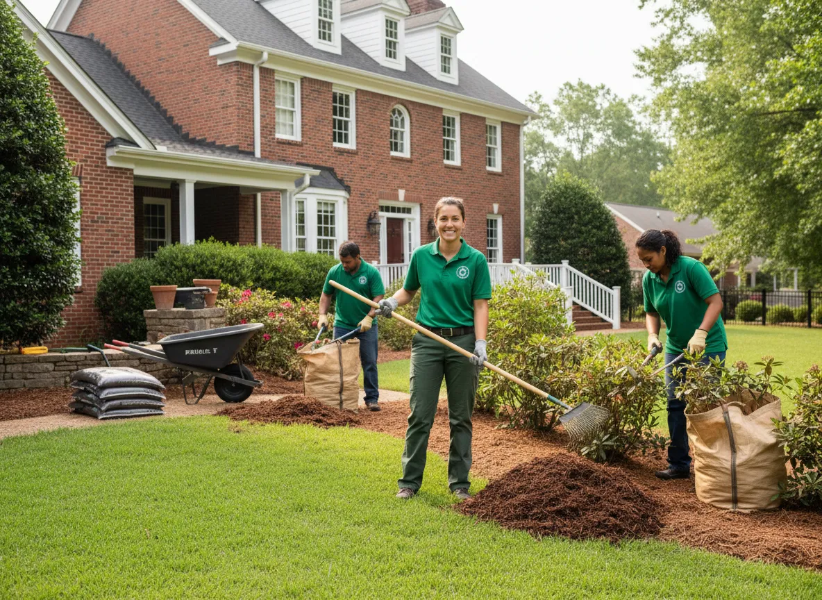 Columbia SC landscaping crew working in a residential backyard