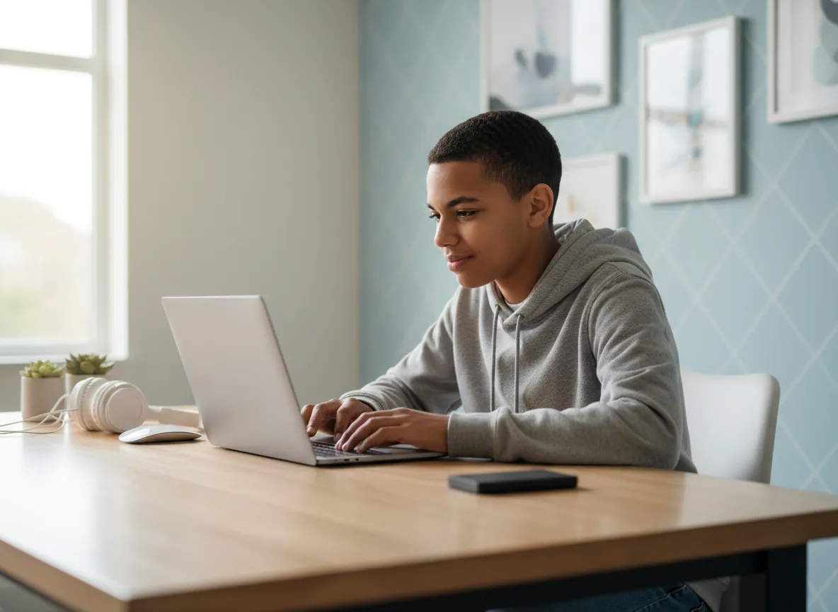 Student working on a laptop