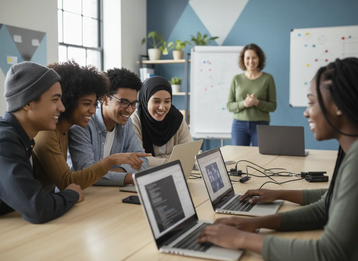 Group of students in a tech workshop