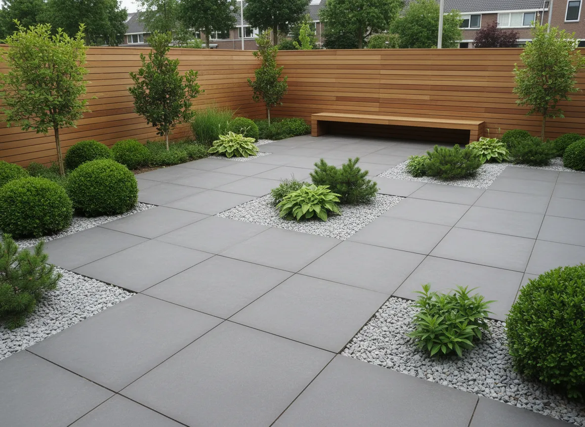 Onderhoudsarme tuin met bestrating en beplanting