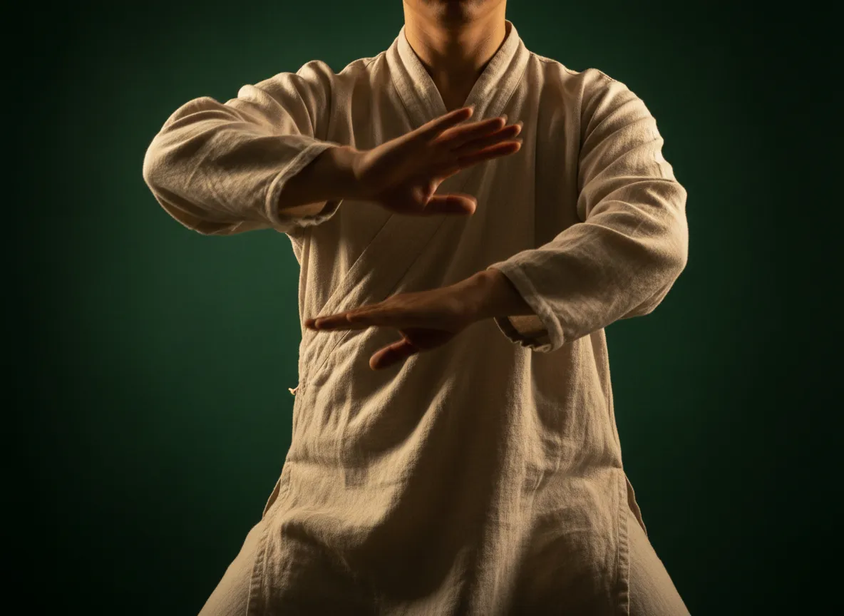 Person practicing fluid movement and gentle stretching