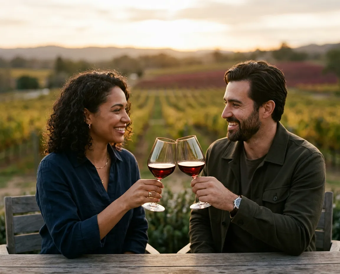 Luxury vineyard tour guest enjoying wine tasting in wine country