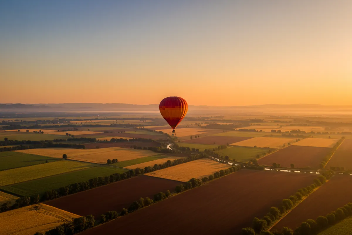 Balloon ascending during golden hour