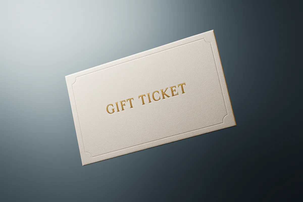 Floating Ticket Canvas representing a premium gold-foil gift certificate