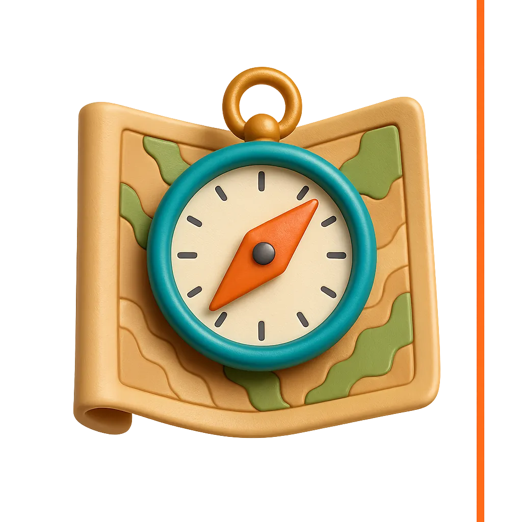 3D digital art icon vintage map and compass toy style