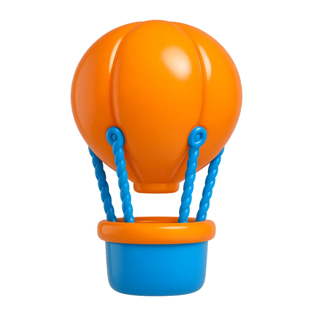 3D digital art icon vintage hot air balloon basket toy style