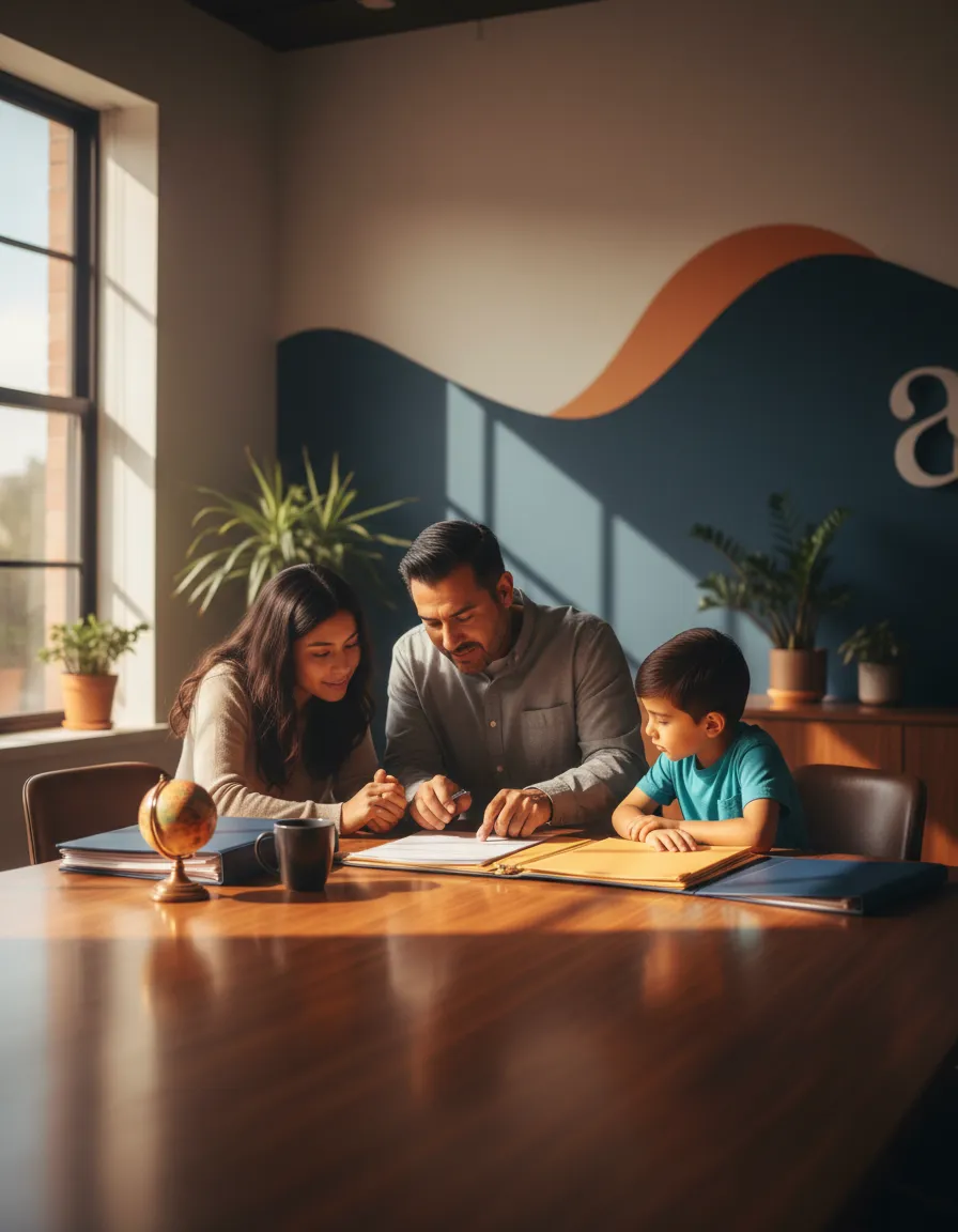 Familia inmigrante planificando su futuro
