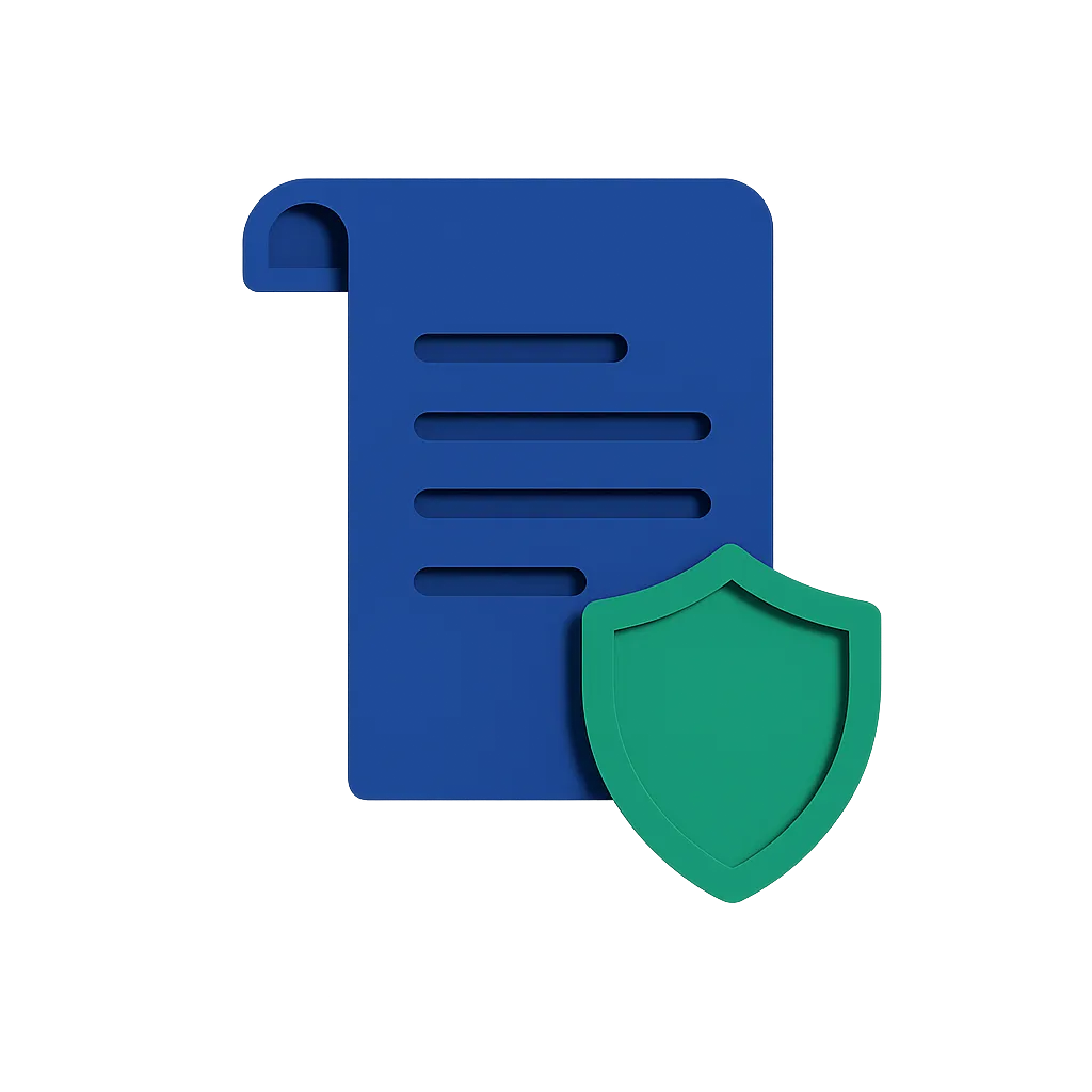 Ilustración de documento legal con escudo de seguridad