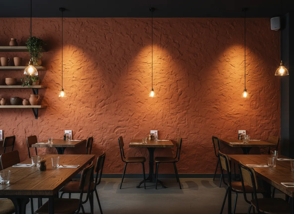 Local comercial con muro de acento texturado