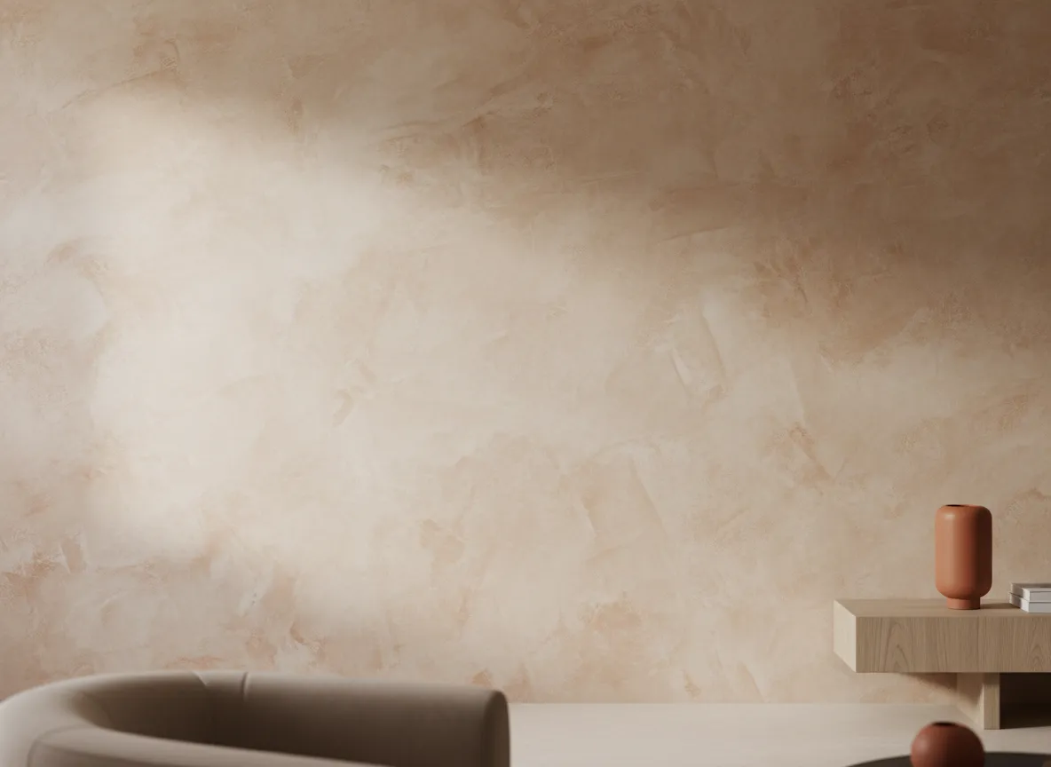 Detalle de muro revestido con microcemento cálido