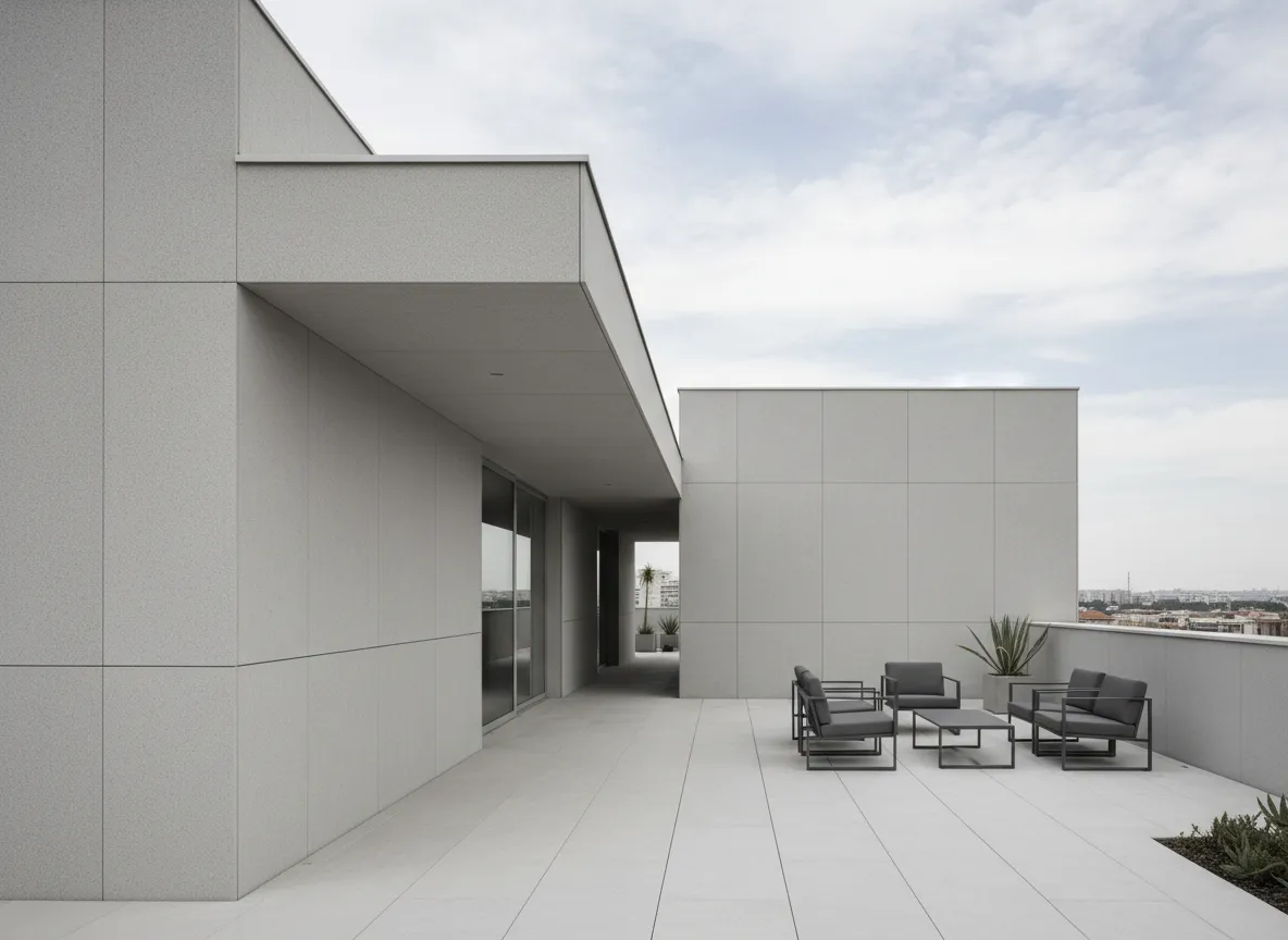 Fachada y área exterior con revestimiento técnico