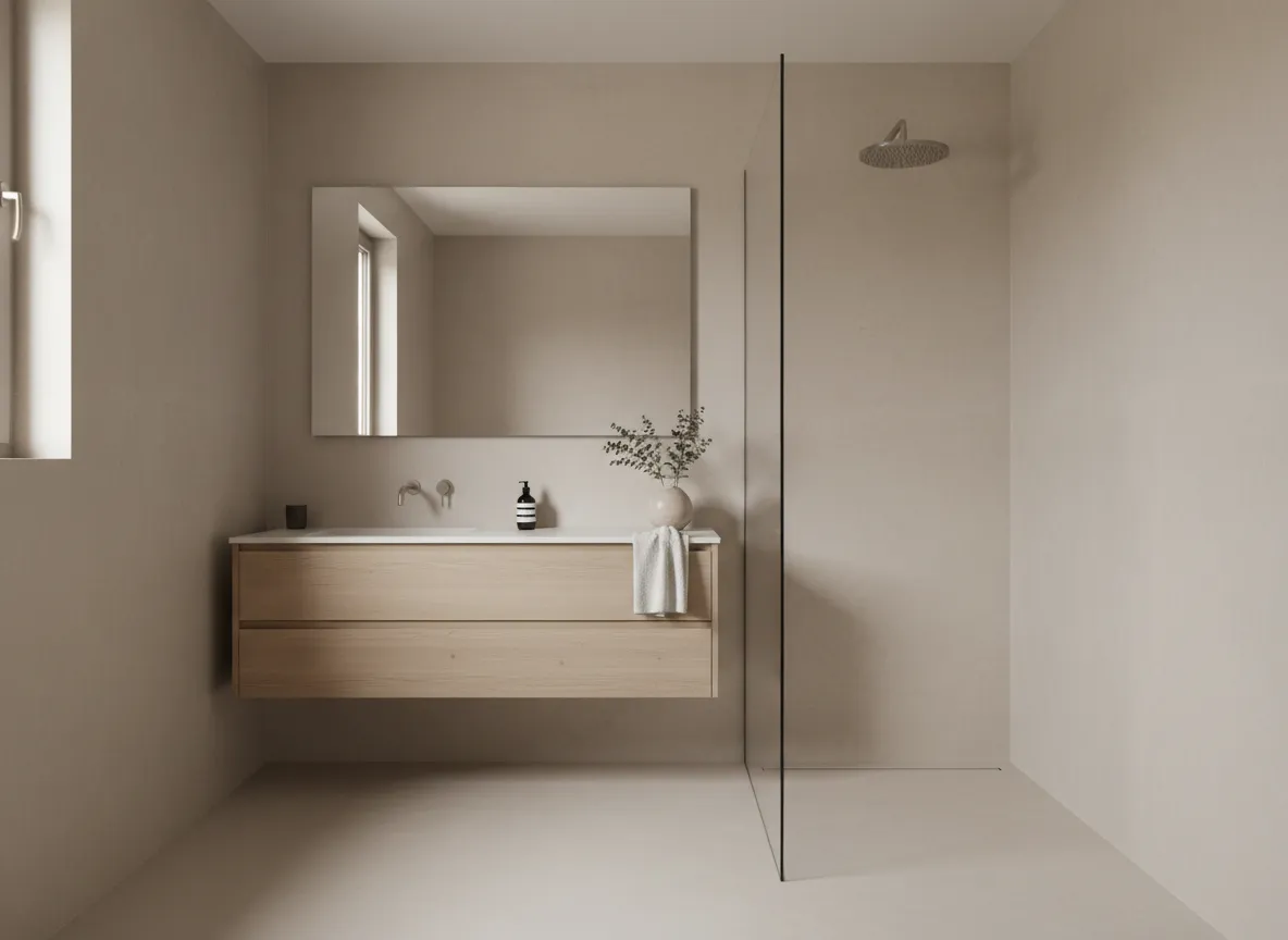 Pared con revestimiento continuo tipo microcemento