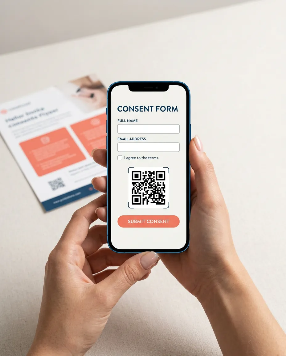 Smartphone digital consent form mockup showing quick online signup