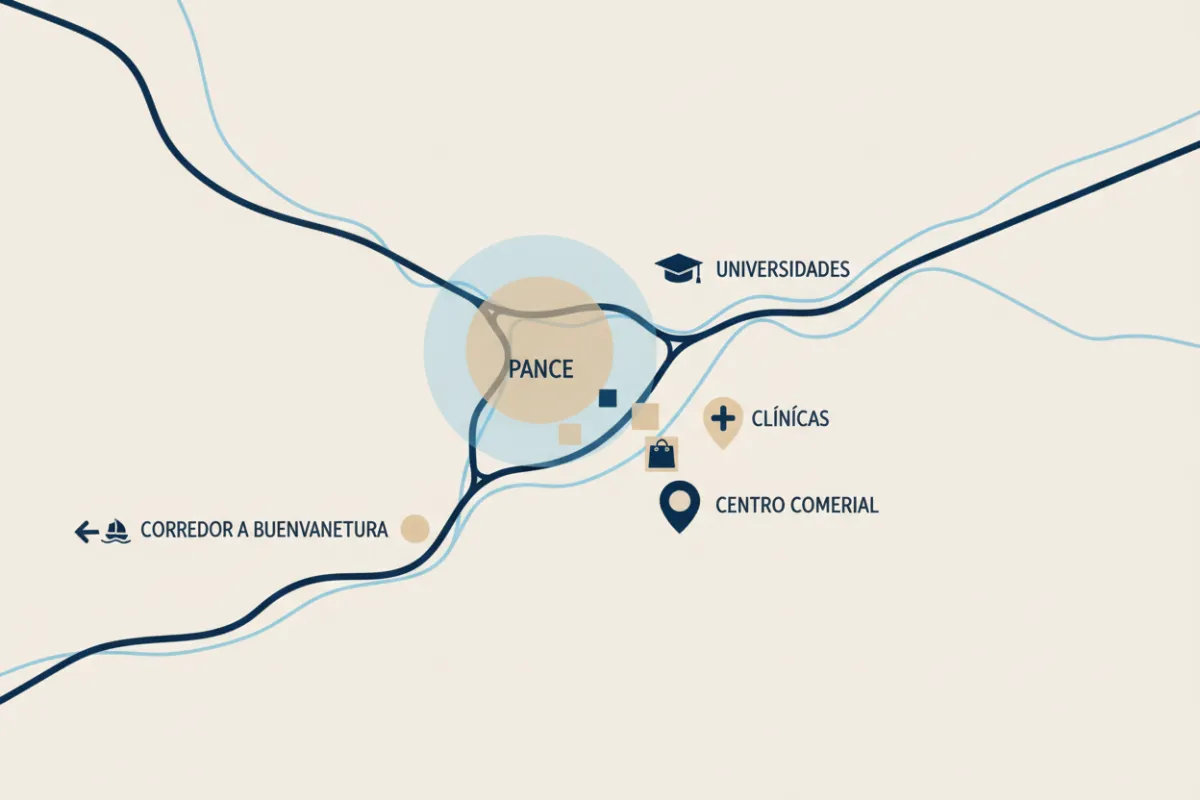 Mapa ilustrativo de la ubicación de Dekat Pance en el sur de Cali