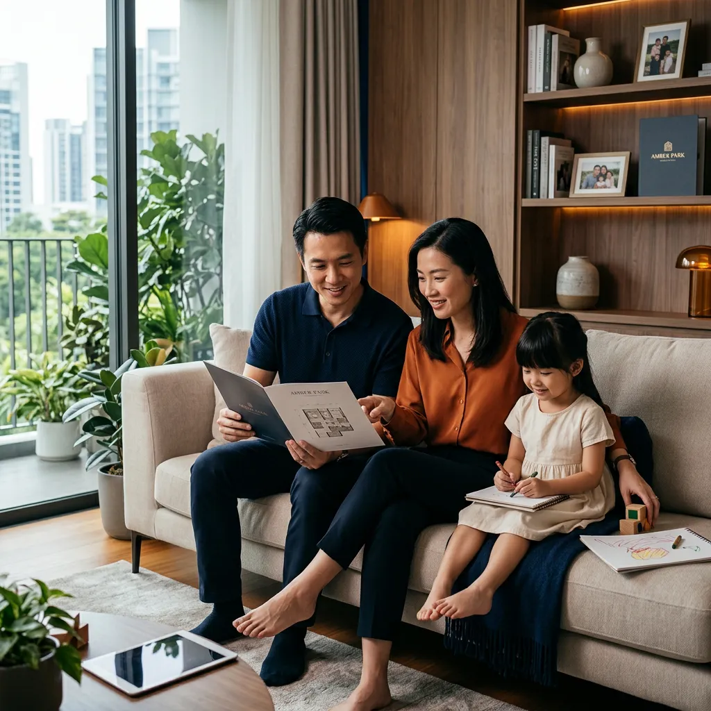 Singaporean family in a bright, modern private condominium living room