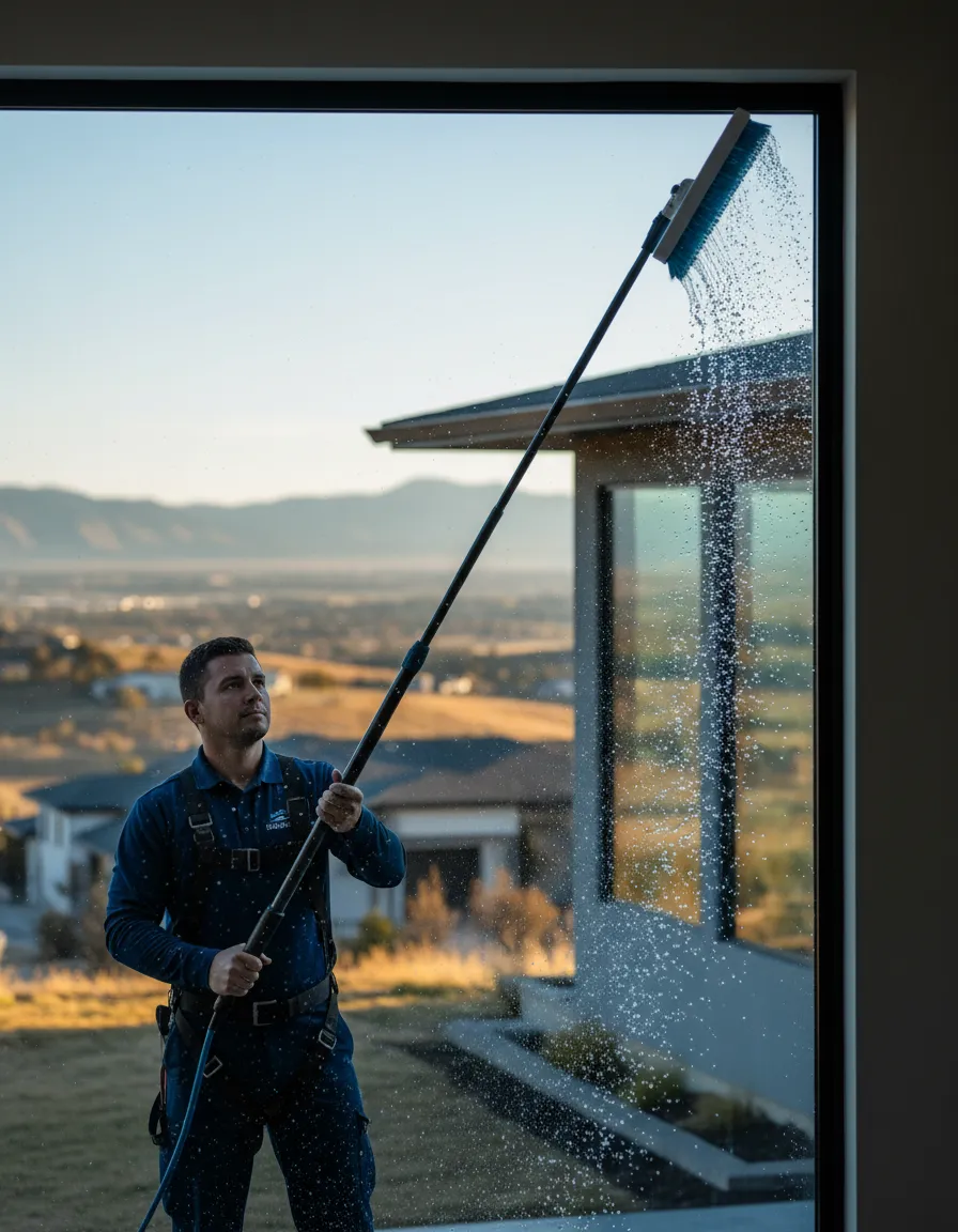 Window cleaner using a water-fed pole with purified water