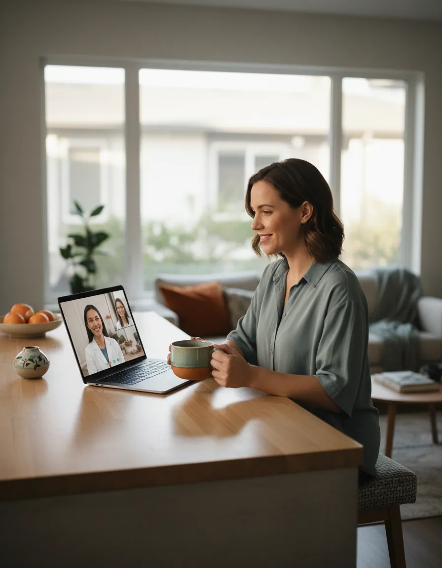 A relaxed person having a coffee while consulting their doctor