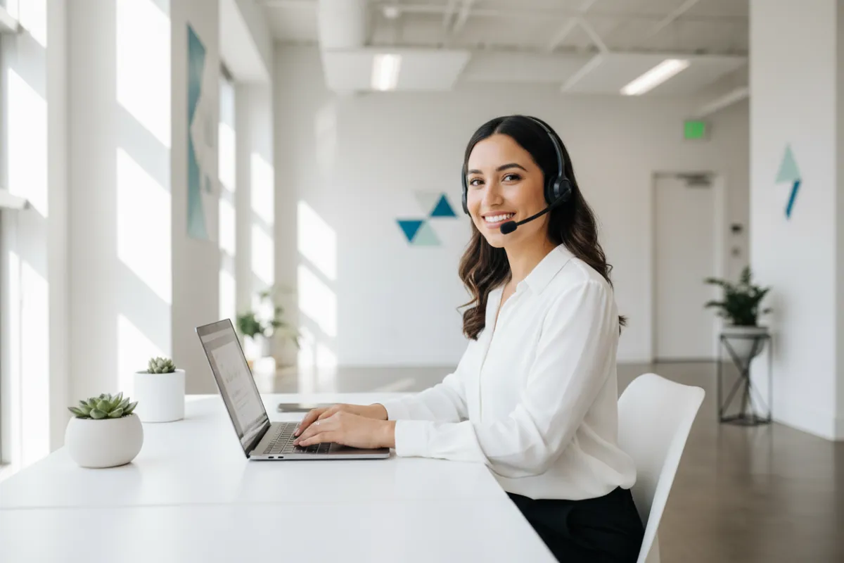 Customer support team member at desk, ready to assist