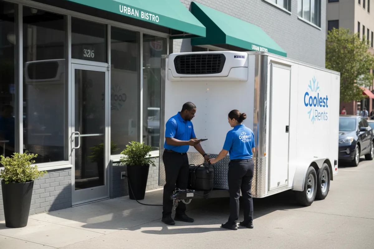 Delivery and setup of refrigerated trailer at a small business location