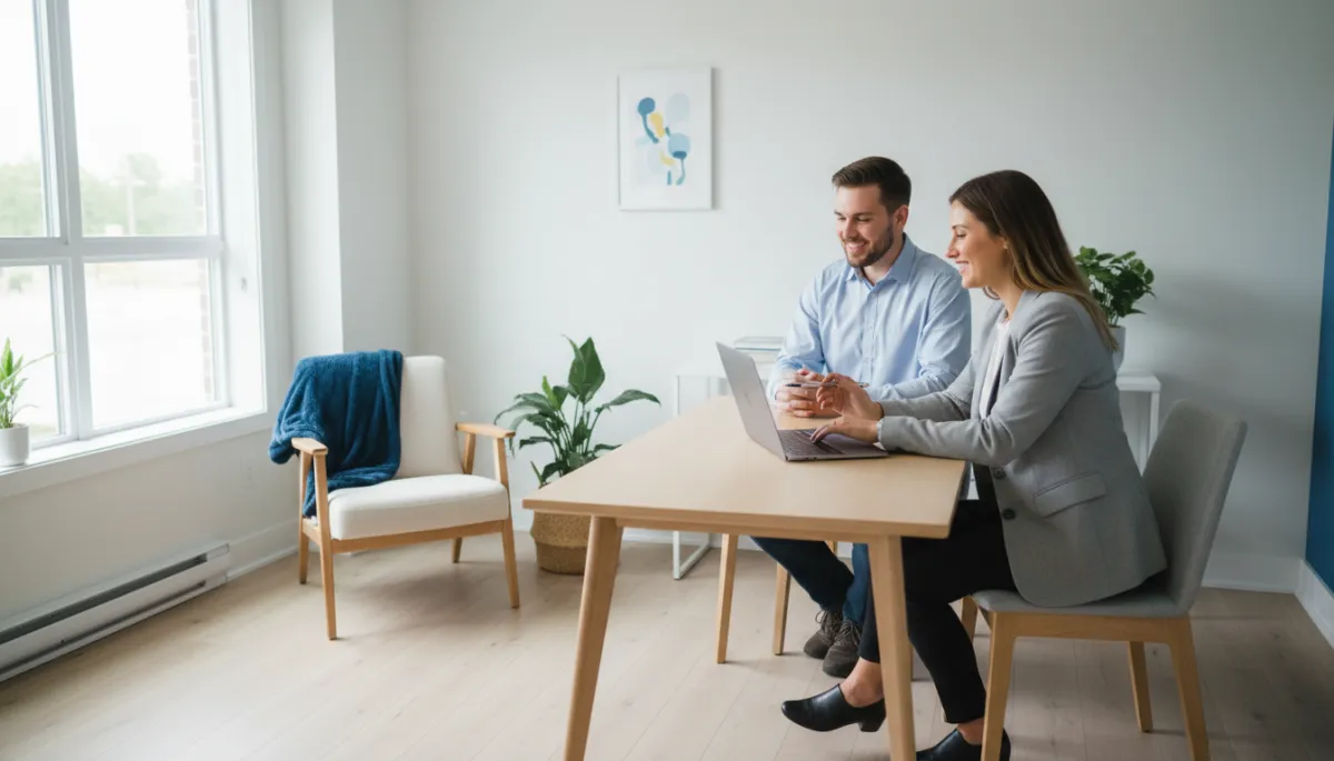 Courtier hypothécaire en rencontre avec des clients au Québec