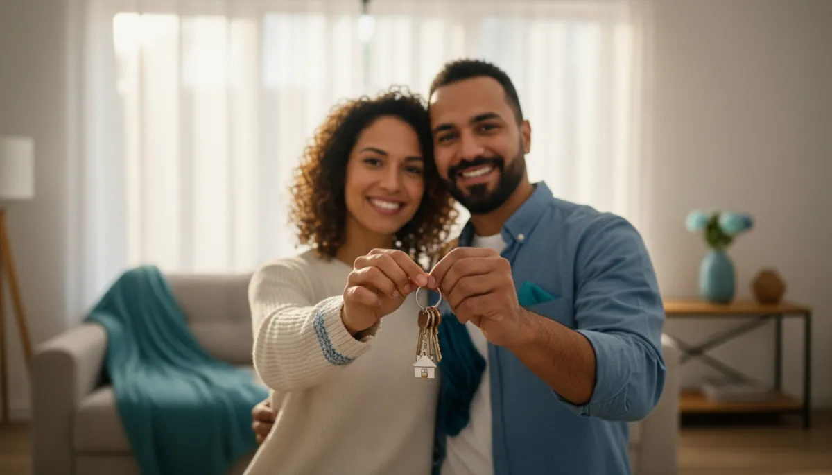 Couple holding house keys representing an FHA loan