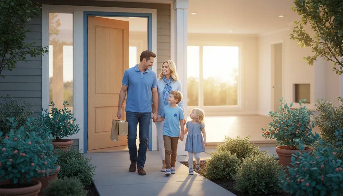 Family walking into a new home representing a conventional loan