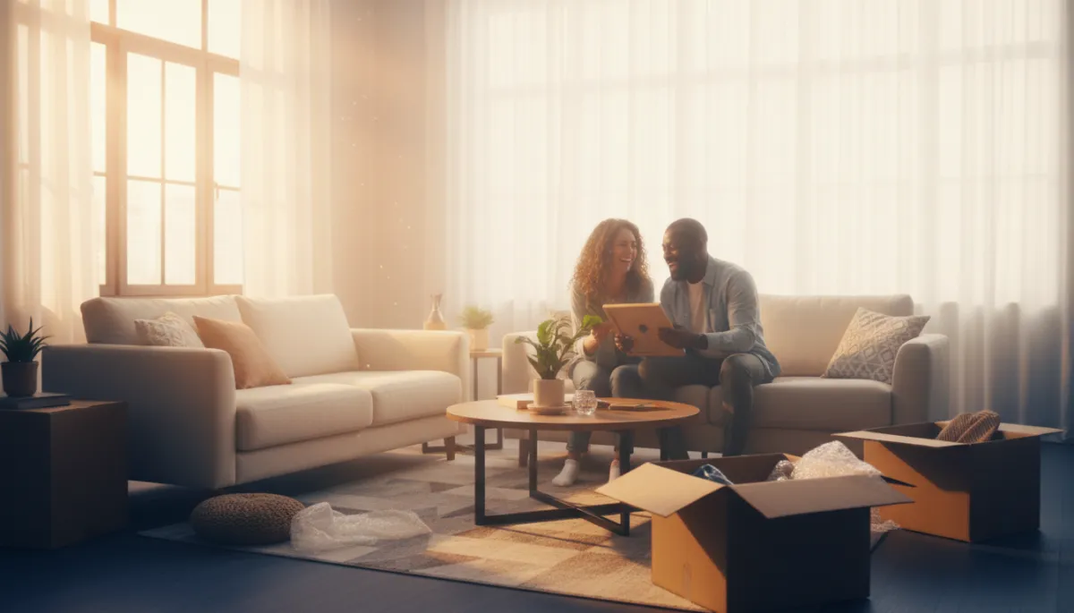 Happy homebuyers reviewing mortgage options with loan officer
