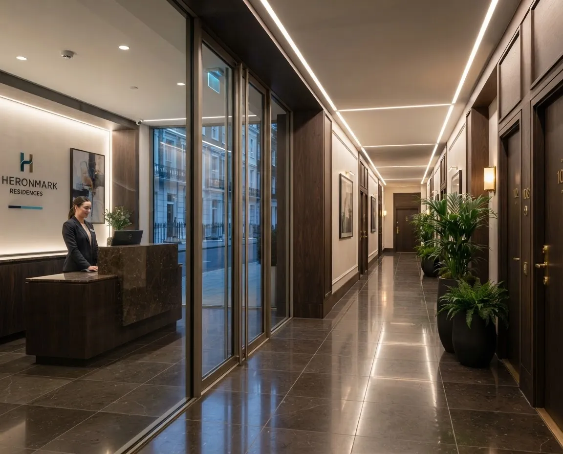 Pristine London residential block communal entrance and hallway maintained by commercial team
