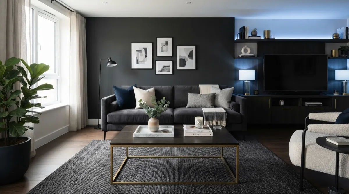 Immaculately organised living room and polished oak floors maintained by regular domestic housekeeper